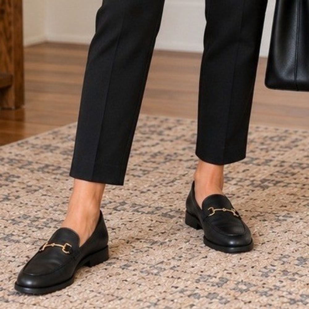 Sam Edelman Loraine Bit Loafer Womens 9 Black Good Leather Gold Hardware Flat